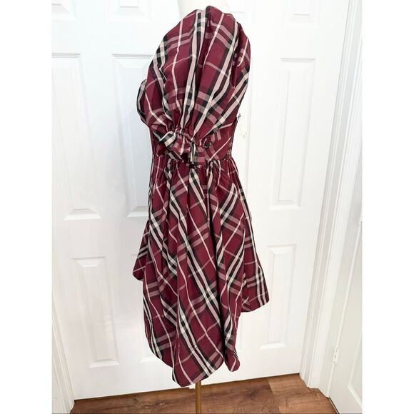 Maeve Anthropologie Womens Red Tartan Plaid Puff Sleeve Mini Dress Size XS NWT - Picture 2 of 7